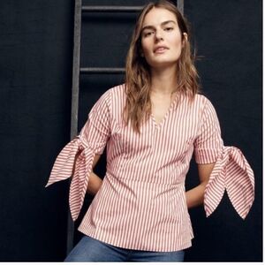 Universal Standard x J.Crew Striped Poplin Tie-Sleeve Top Size Small